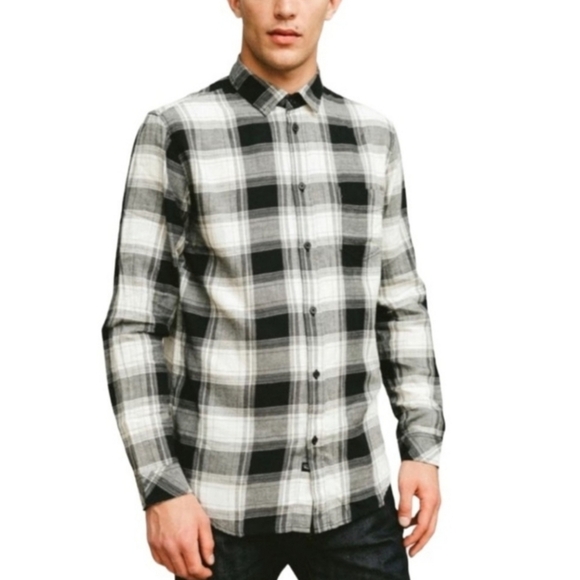 Rails Justin Black Sand Plaid Mens Button Down Shirt Size L - Picture 1 of 12